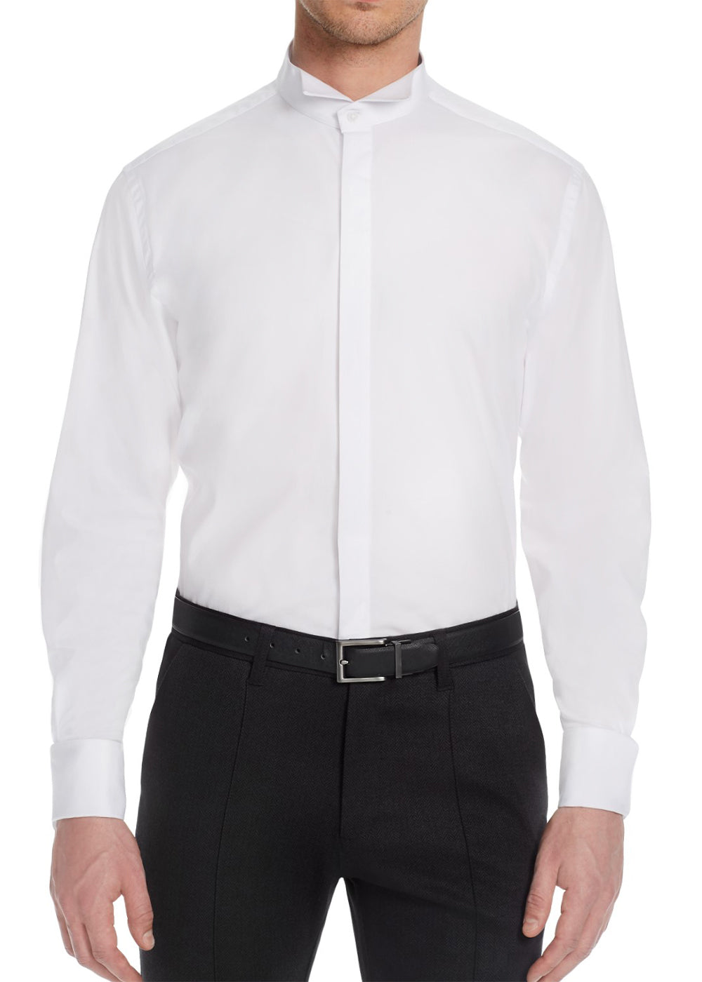 White dress shirt with a winged tip collar on a white background